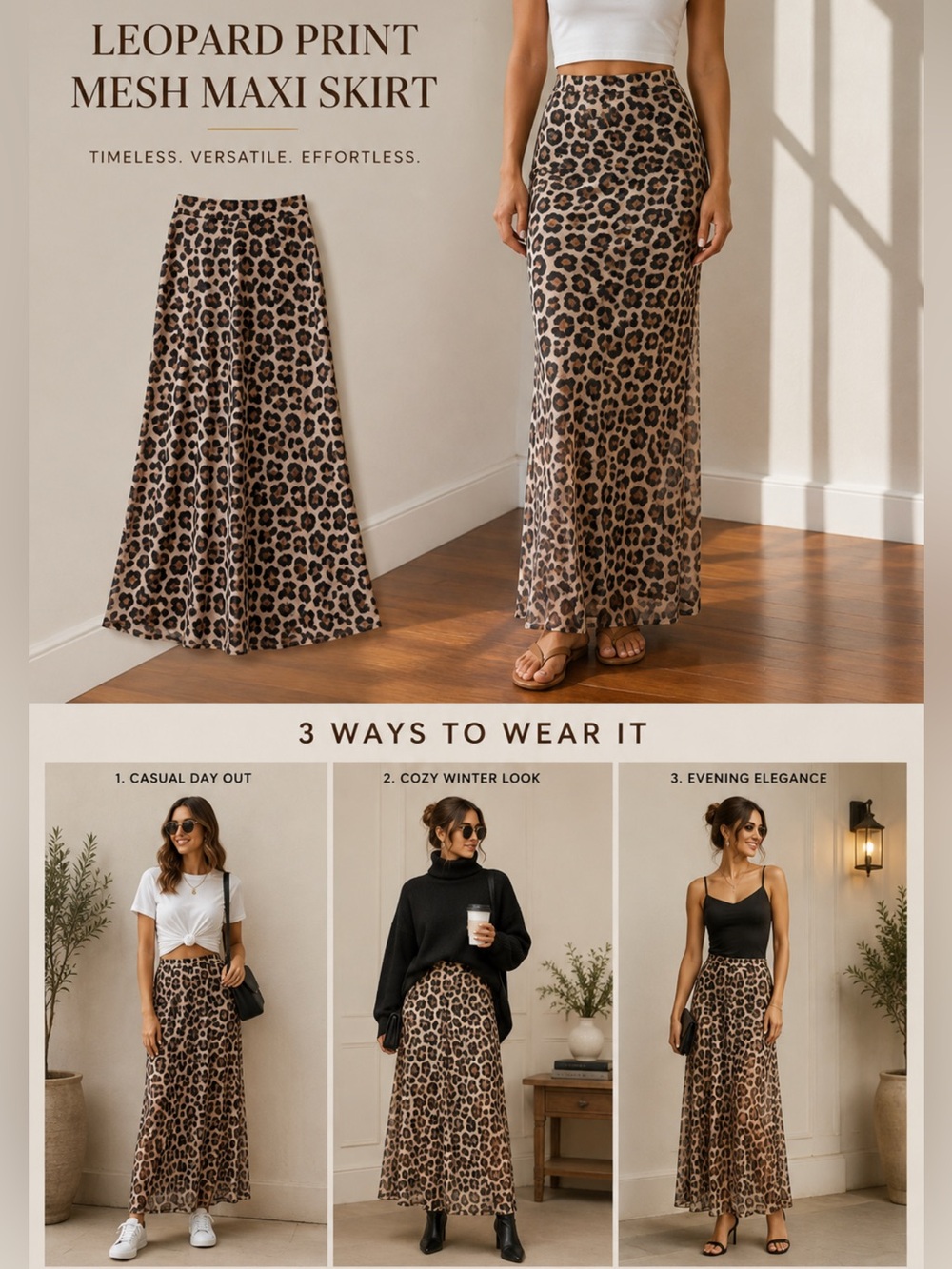 Leopard Print Mesh Maxi Skirt – High Waist – Size Medium